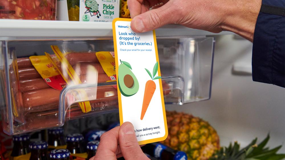 Once restocked, a sticker is placed in the customer's refrigerator. Credit: Walmart