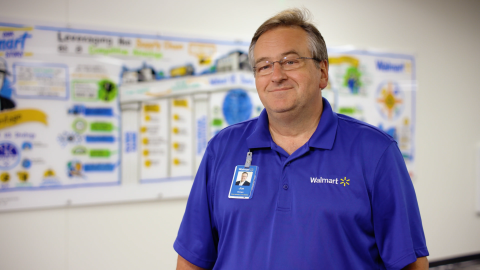 a man in a blue shirt