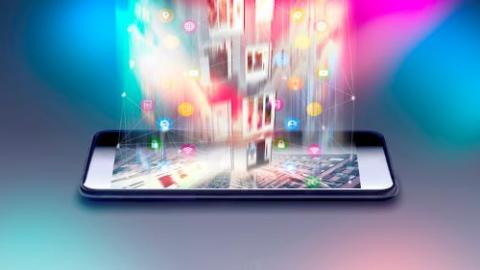 Mobile phone showing different types of content it can access