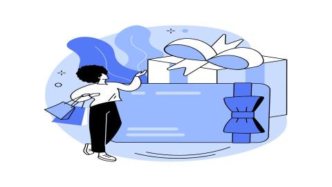 Woman posing in front gift box