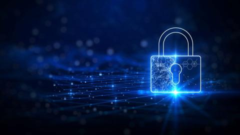 Image of lock on blue screen depicting cyber security