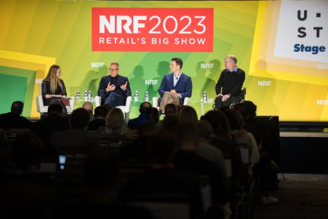 Yariv Bash, Flytrex; David Guggina, Walmart; Harlan Bratcher, JD.com; Deborah Weinswig, Coresight Research; Credit: NRF, Jason Dixson Photography