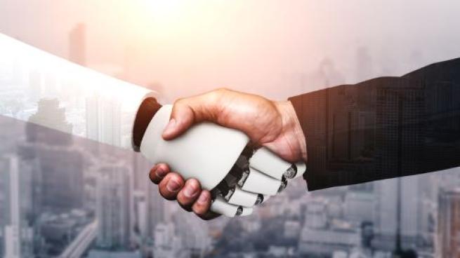 Using robot automation, shaking hands with robots